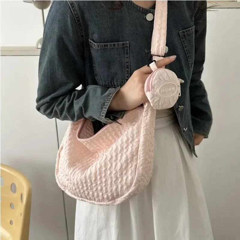 Pleated Solid Color Soft Lightweight Hobos Handbag - Glova