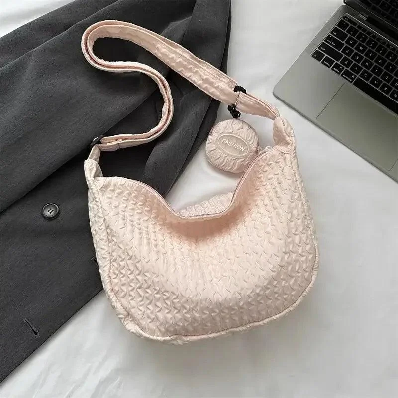 Pleated Solid Color Soft Lightweight Hobos Handbag - Glova