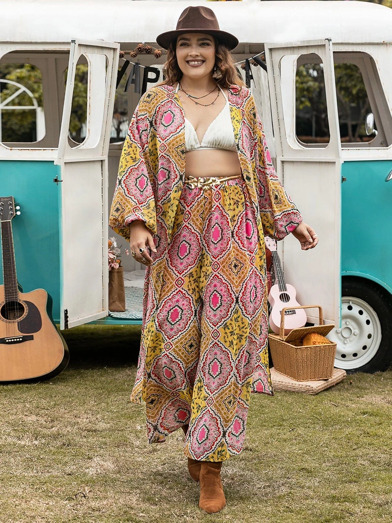 PLUS SIZE Kimono & Pants Matching Set - Glova