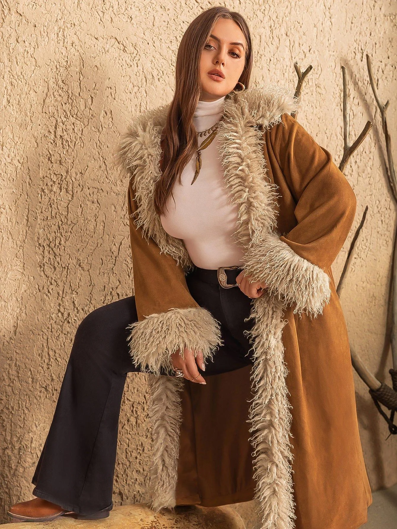 PLUS SIZE Longline Faux Leather Coat - Glova
