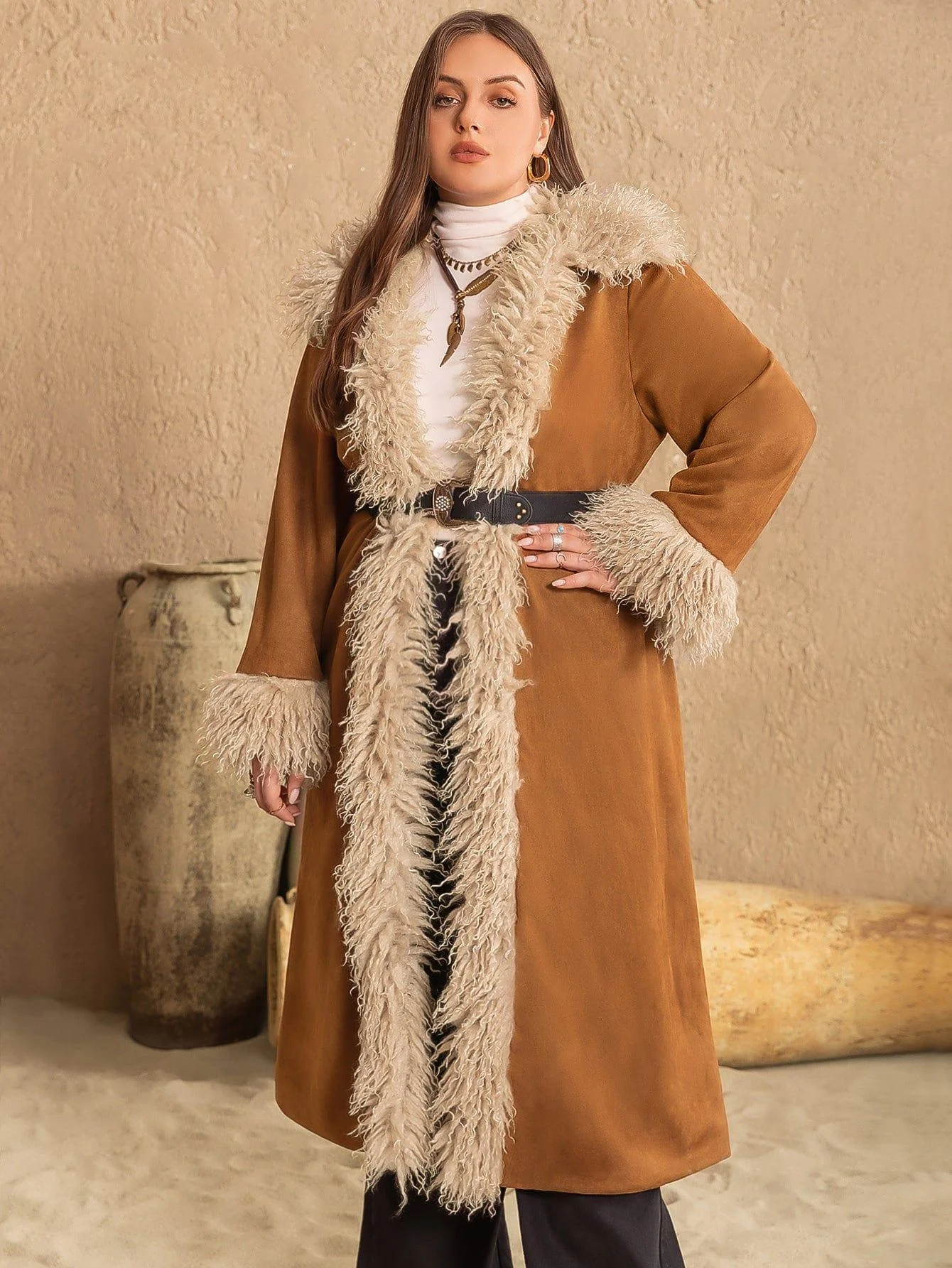PLUS SIZE Longline Faux Leather Coat - Glova