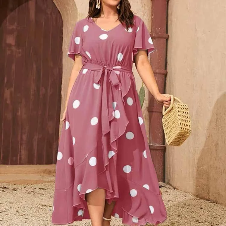 Plus Size Orchid Polka Dot Maxi Dress - Glova