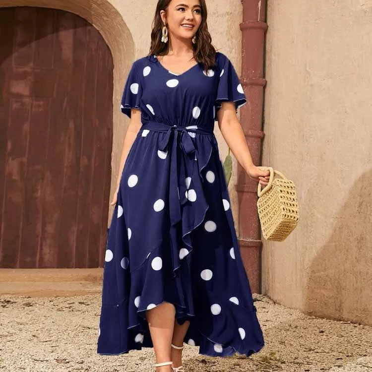 Plus Size Orchid Polka Dot Maxi Dress - Glova