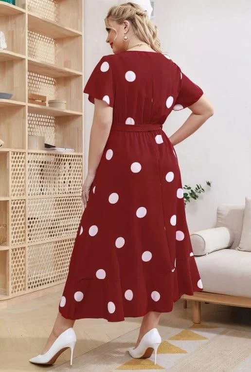 Plus Size Orchid Polka Dot Maxi Dress - Glova