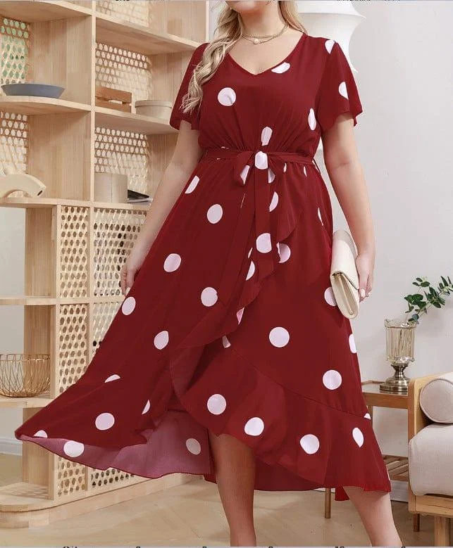 Plus Size Orchid Polka Dot Maxi Dress - Glova