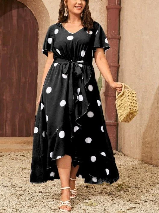 Plus Size Orchid Polka Dot Maxi Dress - Glova