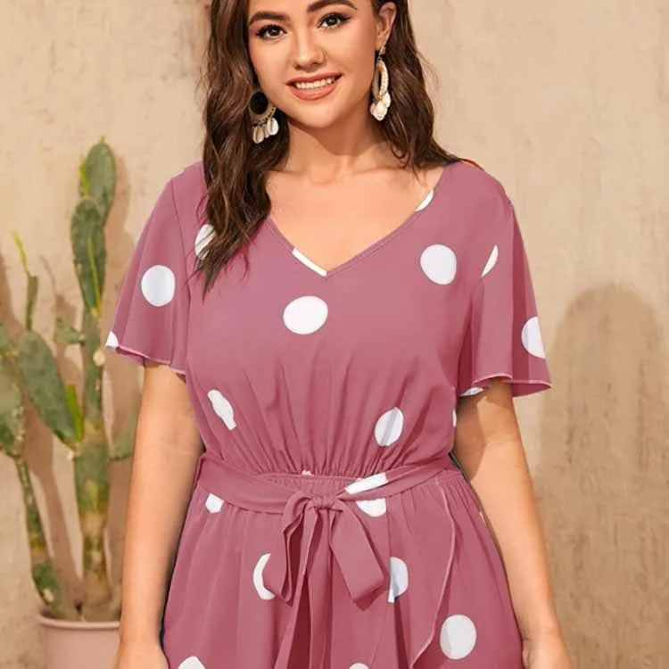 Plus Size Orchid Polka Dot Maxi Dress - Glova