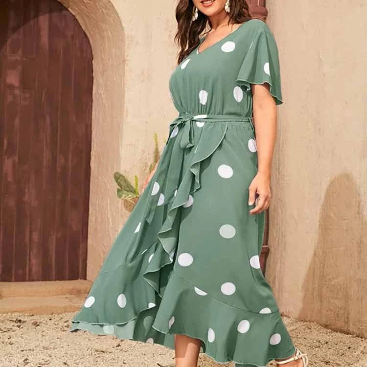 Plus Size Orchid Polka Dot Maxi Dress - Glova