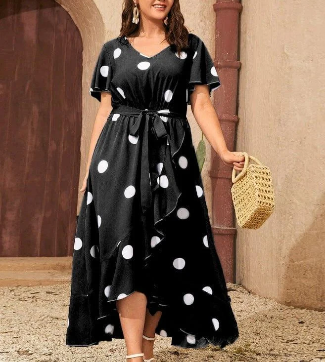 Plus Size Orchid Polka Dot Maxi Dress - Glova