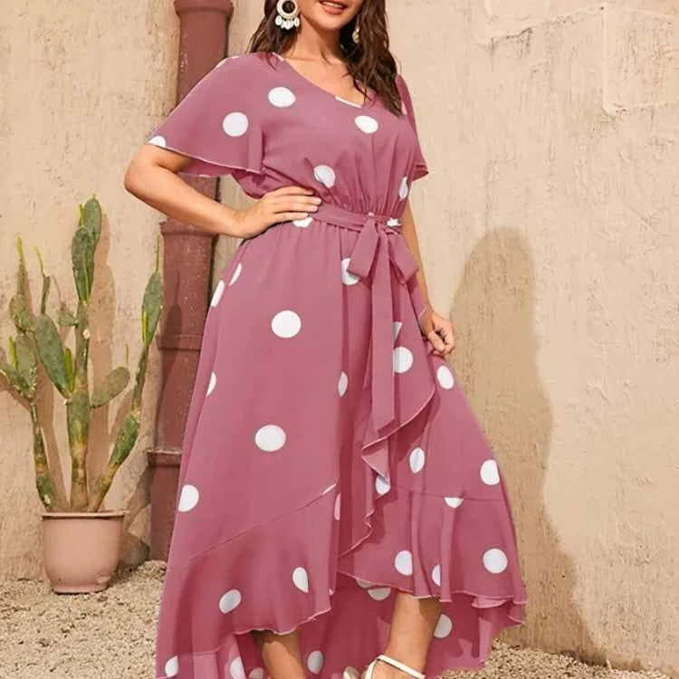 Plus Size Orchid Polka Dot Maxi Dress - Glova