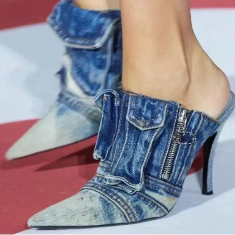 Pocket Big Size Pumps Denim Heeled Shoes for Women - Glova