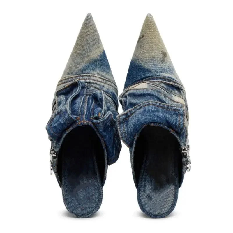 Pocket Big Size Pumps Denim Heeled Shoes for Women - Glova