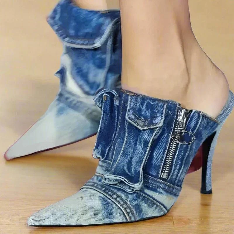 Pocket Big Size Pumps Denim Heeled Shoes for Women - Glova