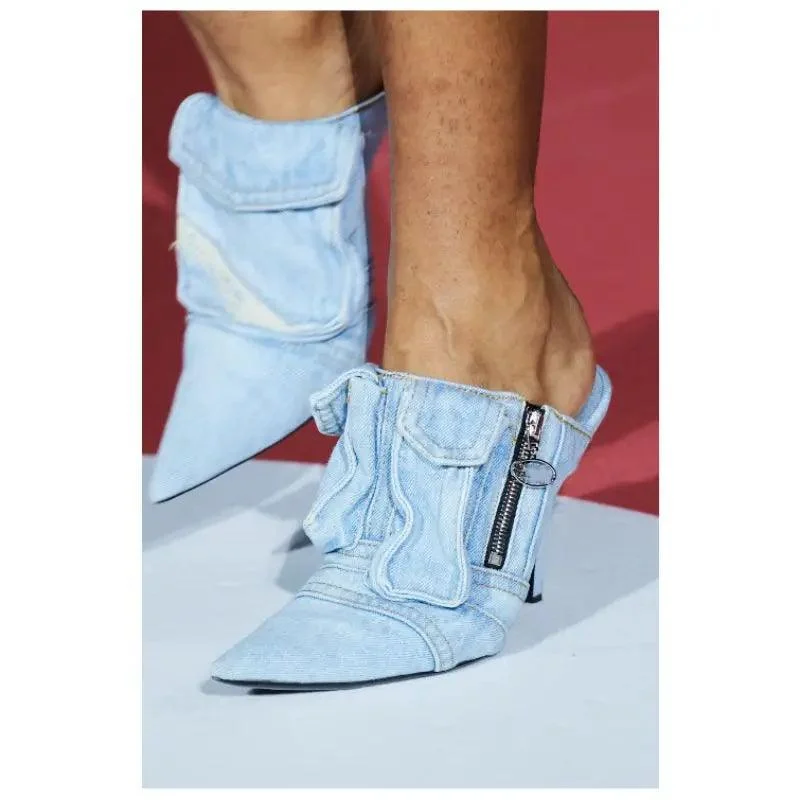 Pocket Big Size Pumps Denim Heeled Shoes for Women - Glova