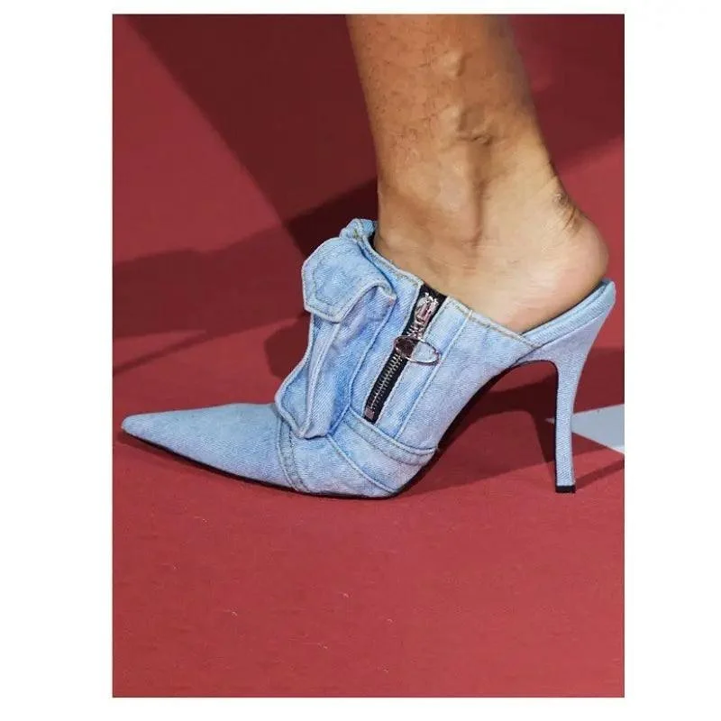 Pocket Big Size Pumps Denim Heeled Shoes for Women - Glova