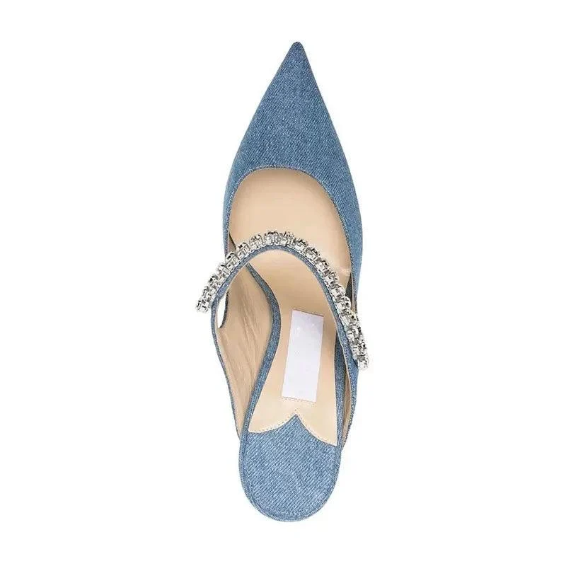 Pointed High Heels Rhinestone Slippers for Women - Glova