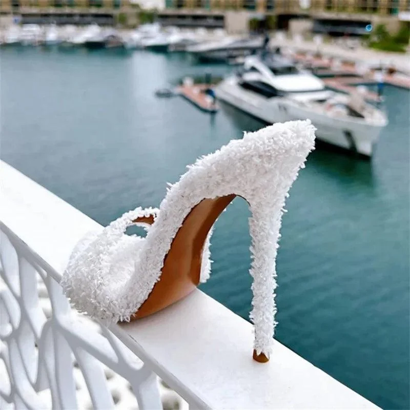 Pointed Peep Toe Fur Dress Slides Women's Sandals - Glova