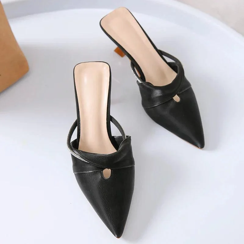 Pointed Toe Fine-heeled Lazy Half Drag Sandal Shoes - Glova