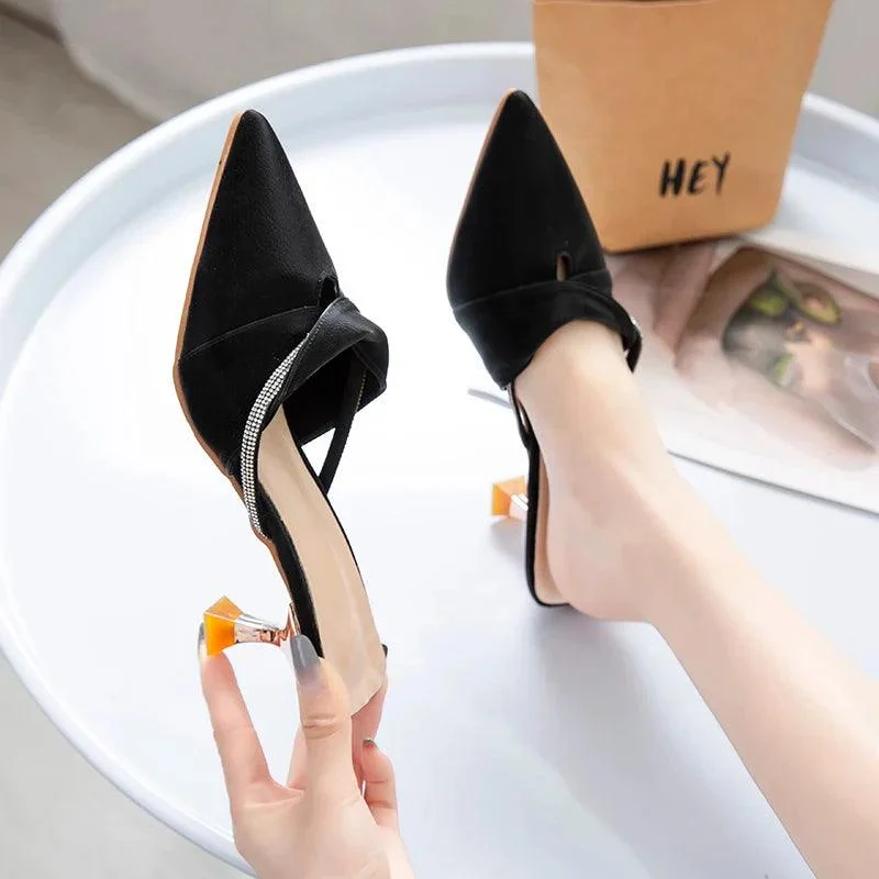 Pointed Toe Fine-heeled Lazy Half Drag Sandal Shoes - Glova