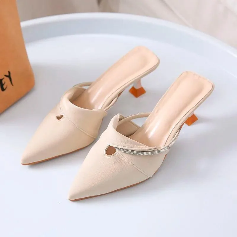 Pointed Toe Fine-heeled Lazy Half Drag Sandal Shoes - Glova