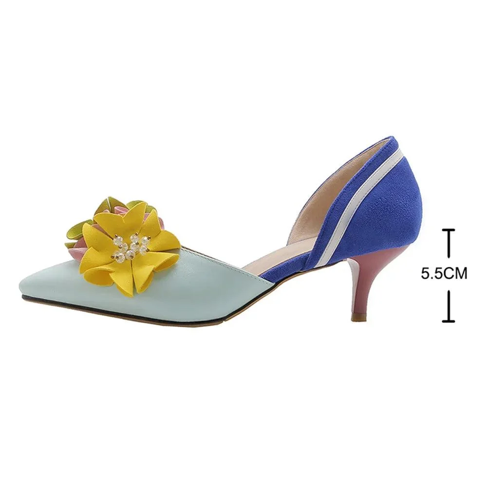 Pointed Toe Flowers Stilettos Lady Mid Heel Shoes - Glova