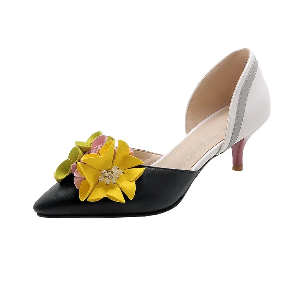 Pointed Toe Flowers Stilettos Lady Mid Heel Shoes - Glova