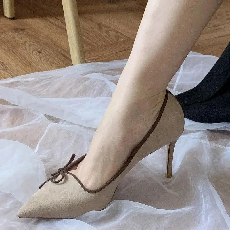 Pointed Toe Lace Bow Mesh Flat-heeled Women's Pump Shoes - Glova