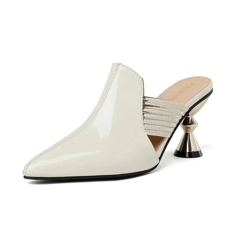 Pointed Toe Mules Shoes Women Metal Heel Pump Sandals - Glova