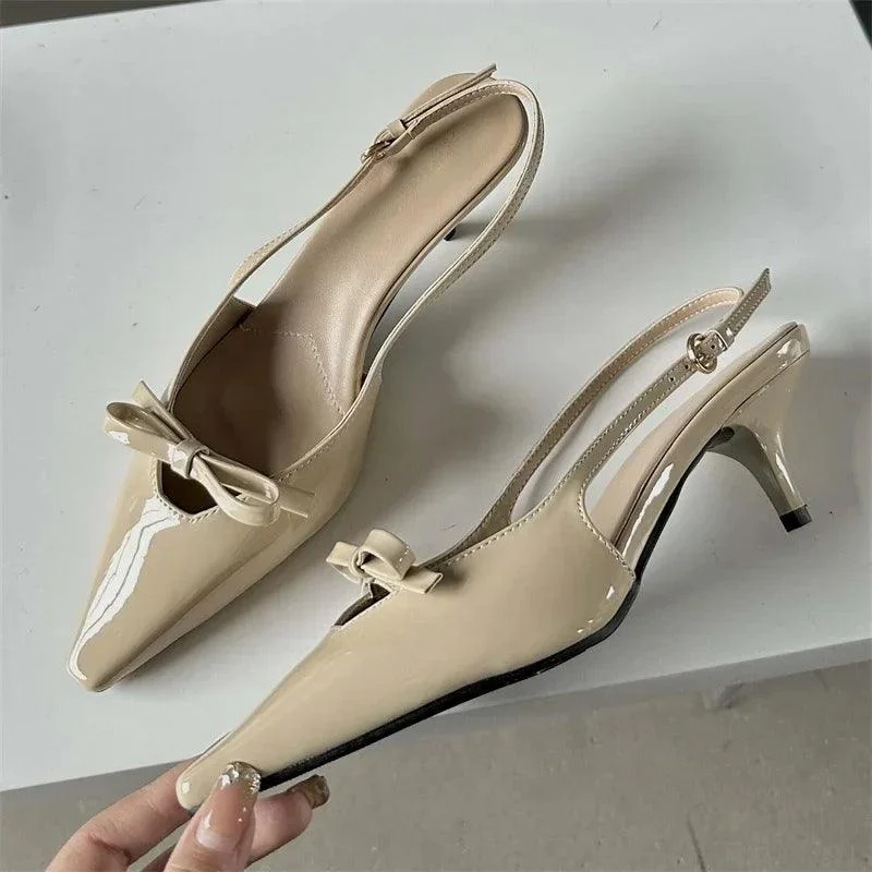 Pointed Toe Pumps Slingbacks Buckle Strap Thin Heels Mules Shoes - Glova