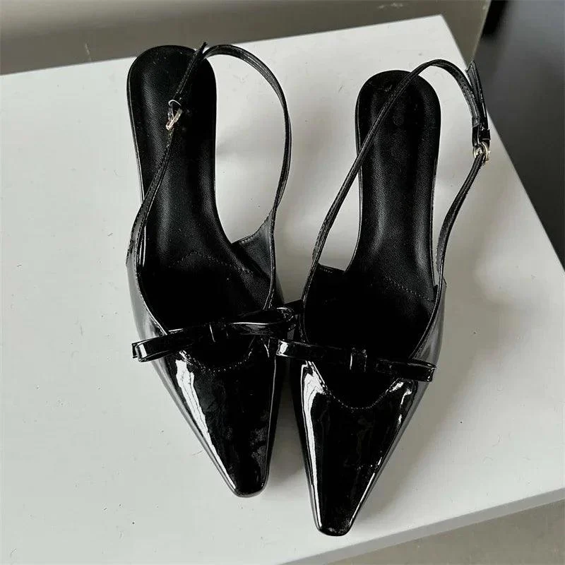 Pointed Toe Pumps Slingbacks Buckle Strap Thin Heels Mules Shoes - Glova