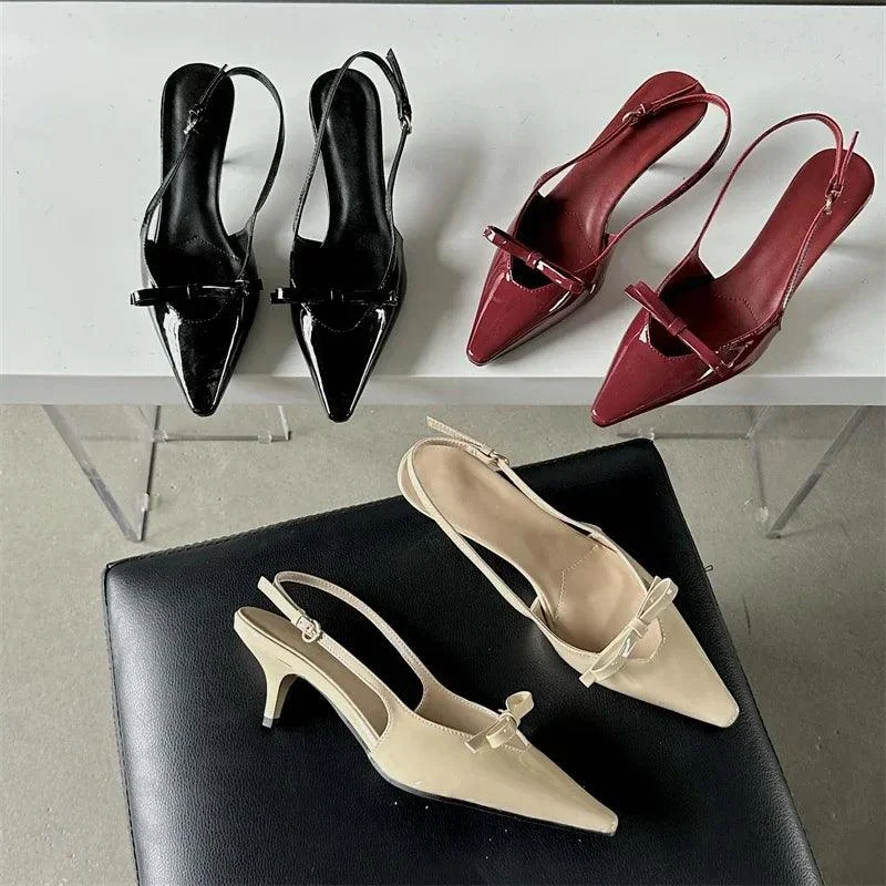 Pointed Toe Pumps Slingbacks Buckle Strap Thin Heels Mules Shoes - Glova