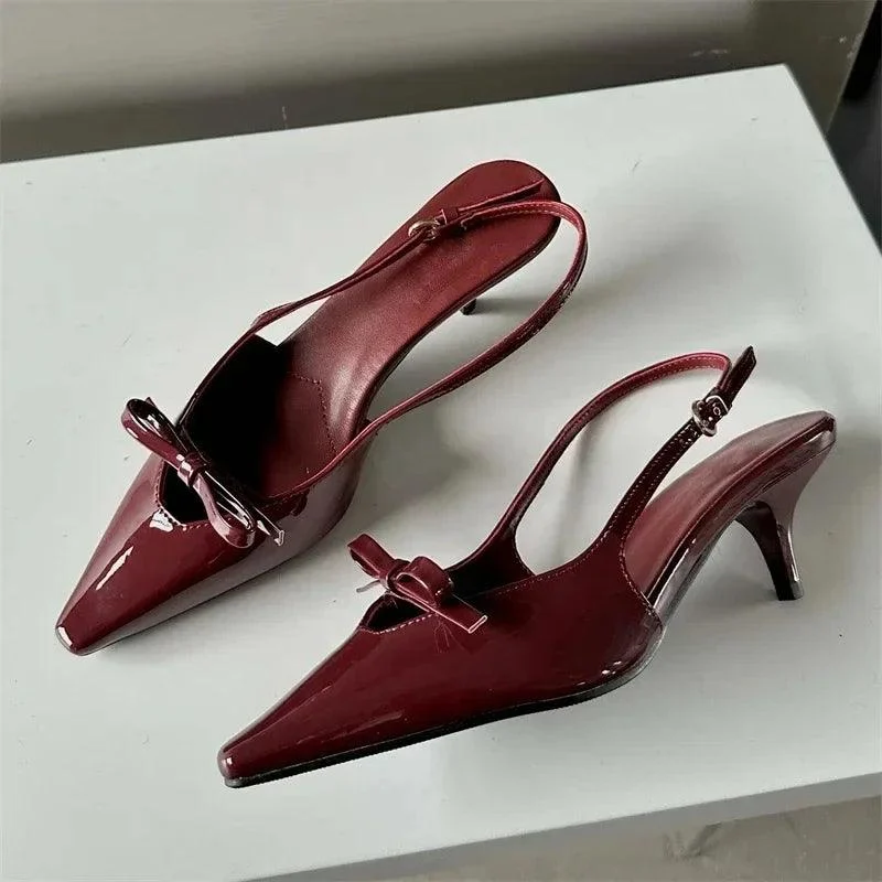 Pointed Toe Pumps Slingbacks Buckle Strap Thin Heels Mules Shoes - Glova