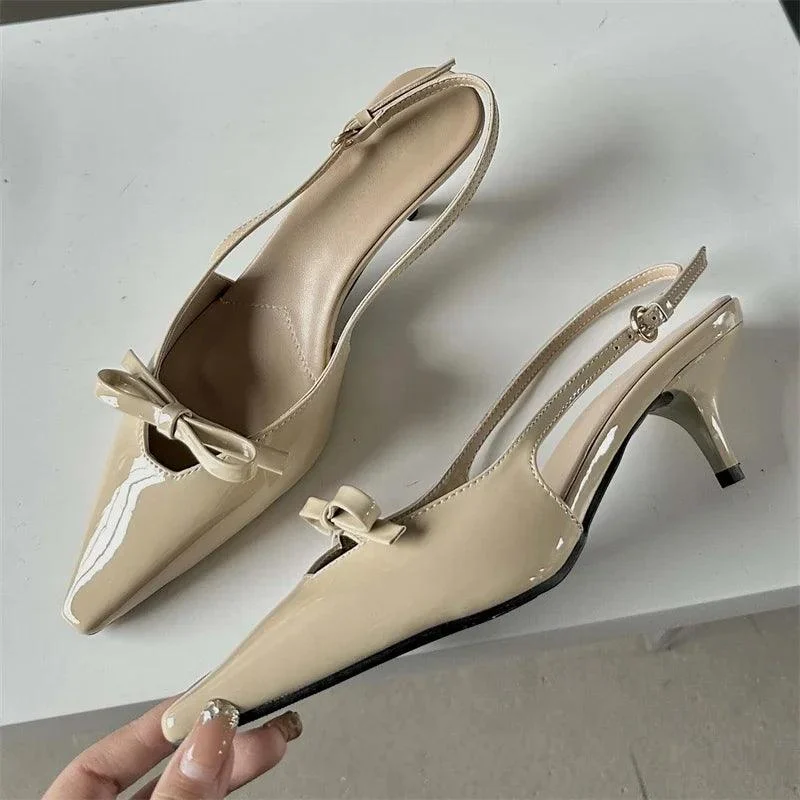 Pointed Toe Pumps Slingbacks Buckle Strap Thin Heels Shoes - Glova