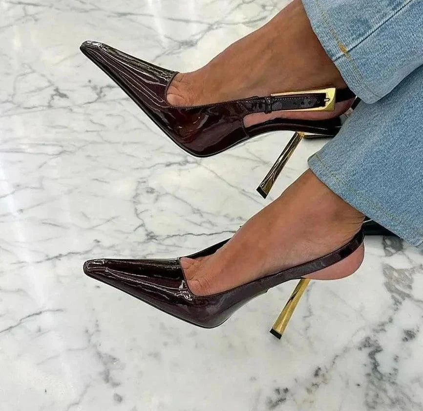 Pointed Toe Slingbacks Buckle Thin High Heels women's Pumps Shoes - Glova