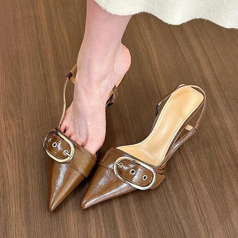 Pointed Toe Square Heels PU Pumps Ladies Shoes - Glova