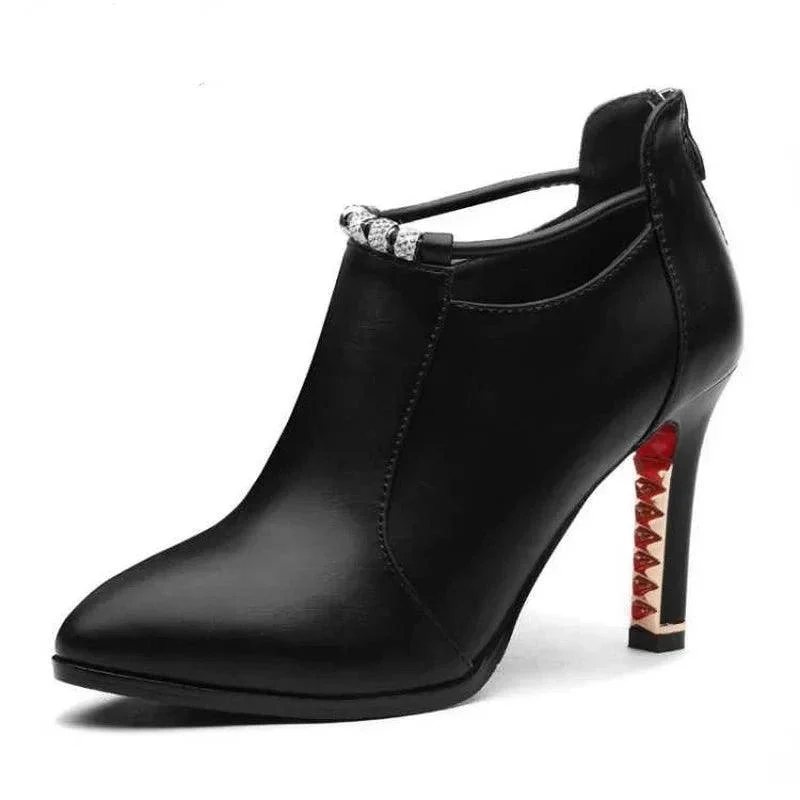 Pointed Toe Thin Heels Zip Pu Leather Ankle Boots - Glova