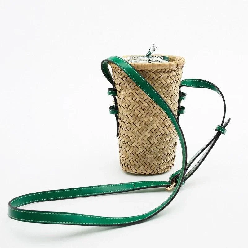 Praire Floral Embroidery Mini Straw Bucket Bag - Glova