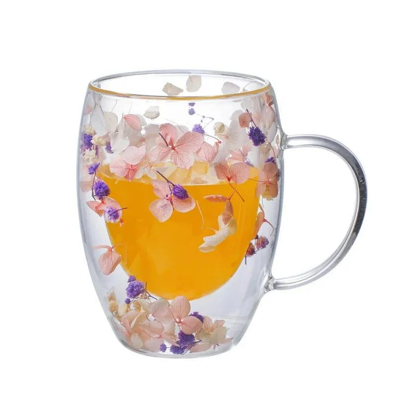 Pressed Flowers Double-Walled Glass Mug - Glova