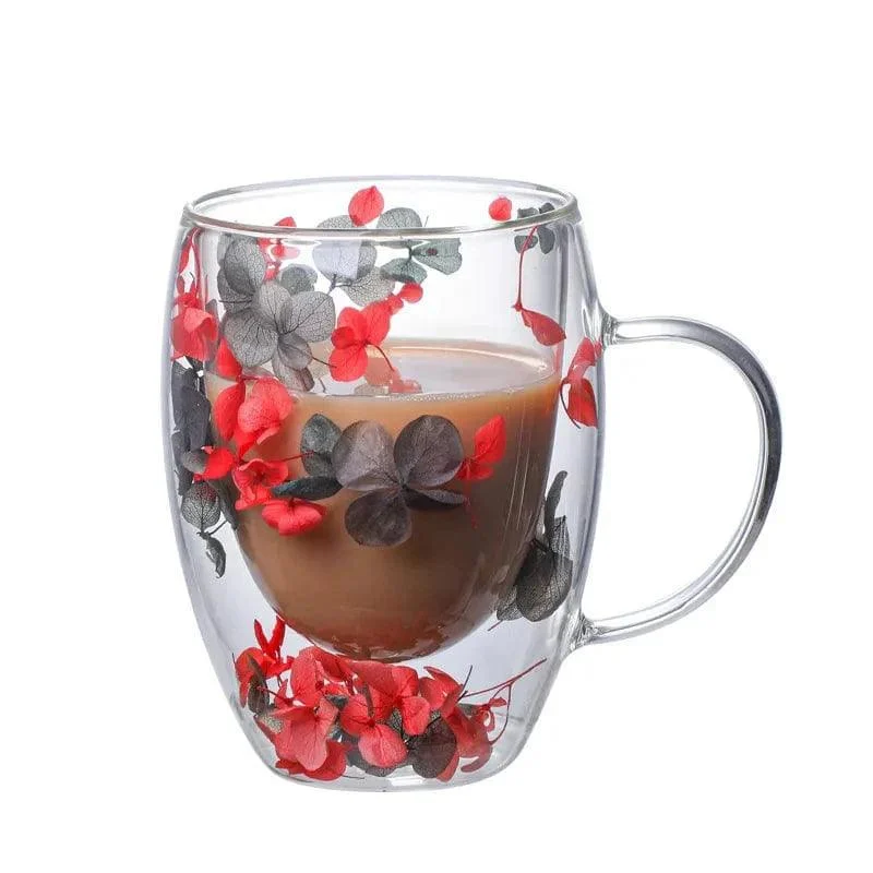 Pressed Flowers Double-Walled Glass Mug - Glova