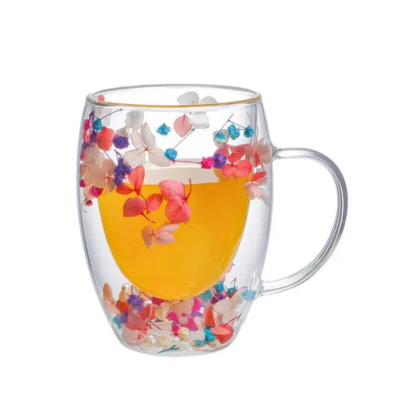 Pressed Flowers Double-Walled Glass Mug - Glova