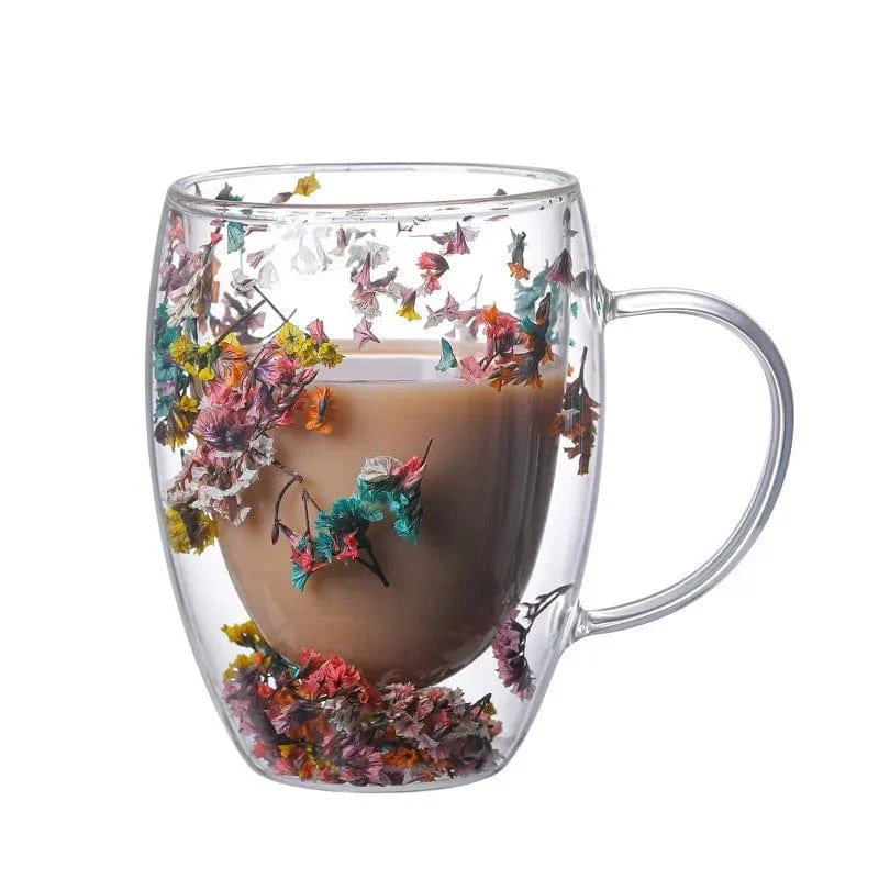 Pressed Flowers Double-Walled Glass Mug - Glova