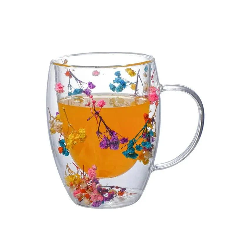 Pressed Flowers Double-Walled Glass Mug - Glova