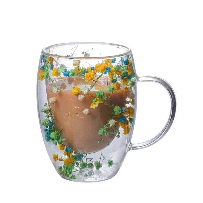 Pressed Flowers Double-Walled Glass Mug - Glova