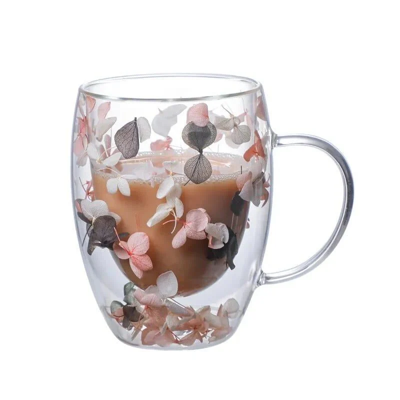 Pressed Flowers Double-Walled Glass Mug - Glova