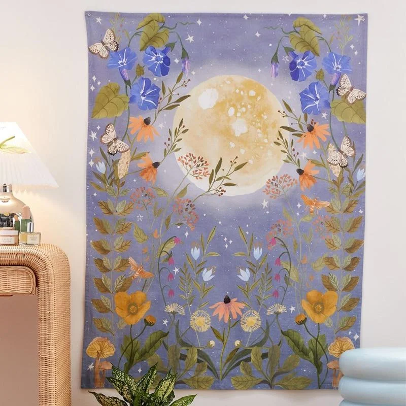 Psychedelic Full Moon Floral Wall Tapestry - Glova