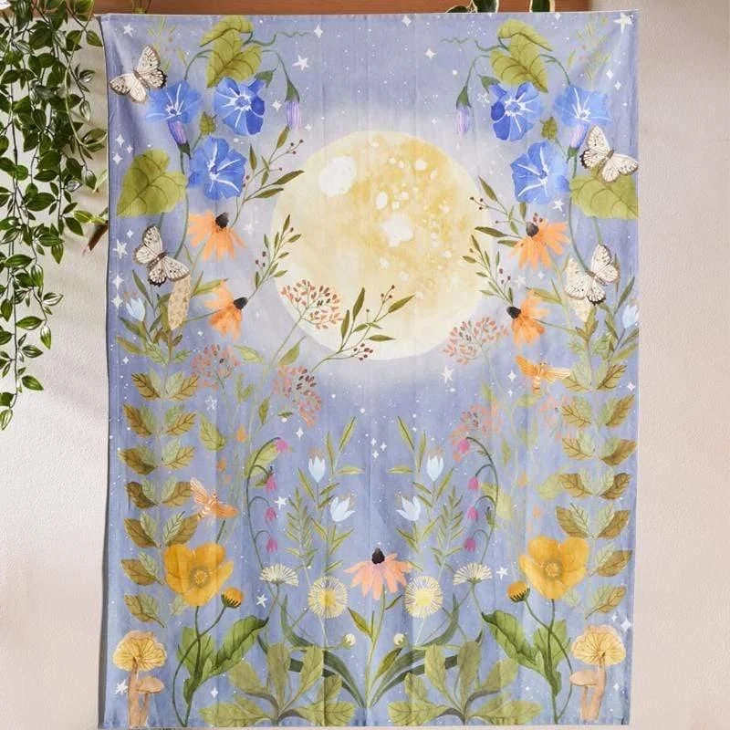 Psychedelic Full Moon Floral Wall Tapestry - Glova