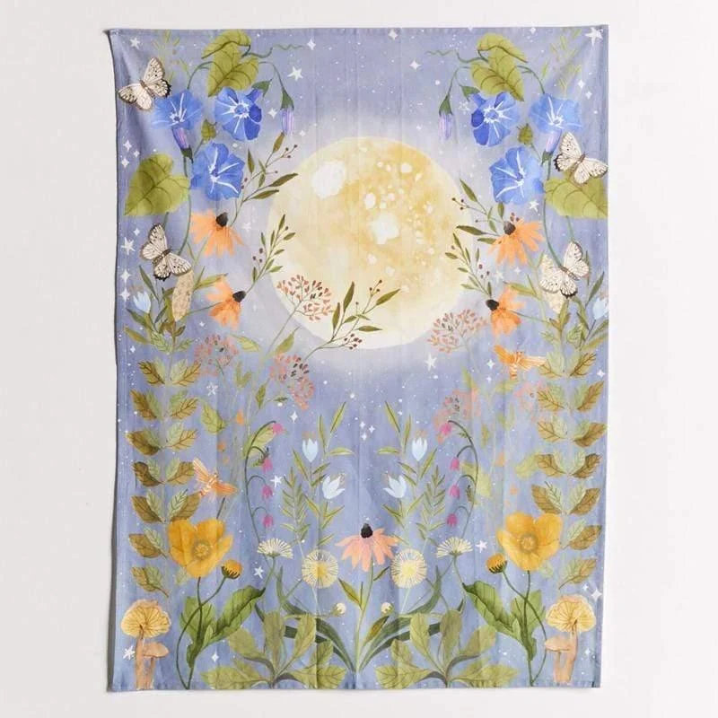 Psychedelic Full Moon Floral Wall Tapestry - Glova