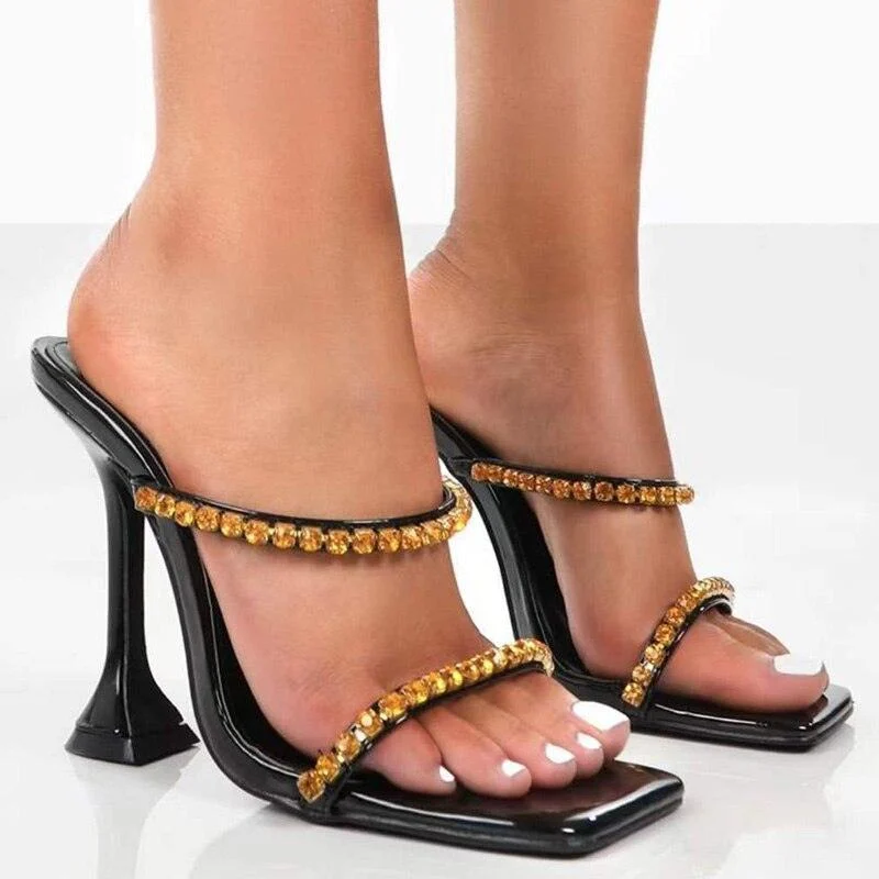 PU Leather High Heels Slip-On Sandals - Glova