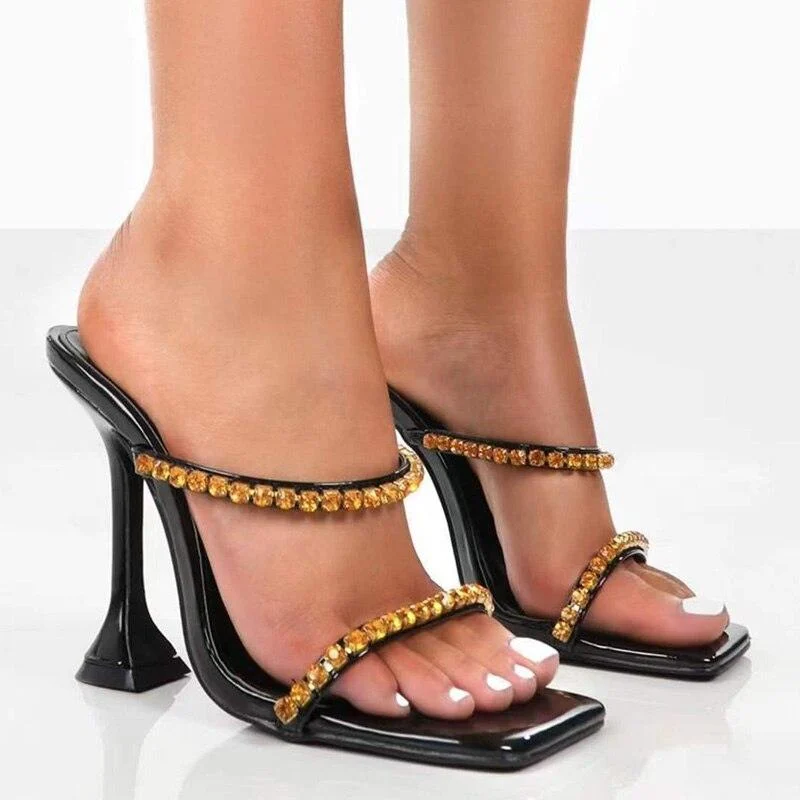 PU Leather High Heels Slip-On Sandals - Glova