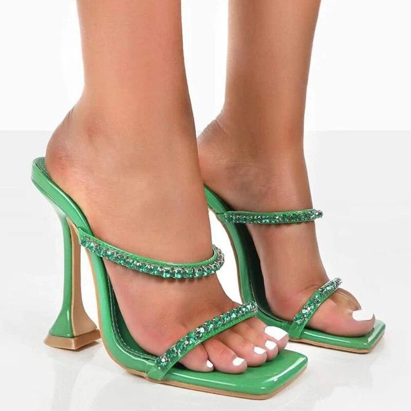 PU Leather High Heels Slip-On Sandals - Glova